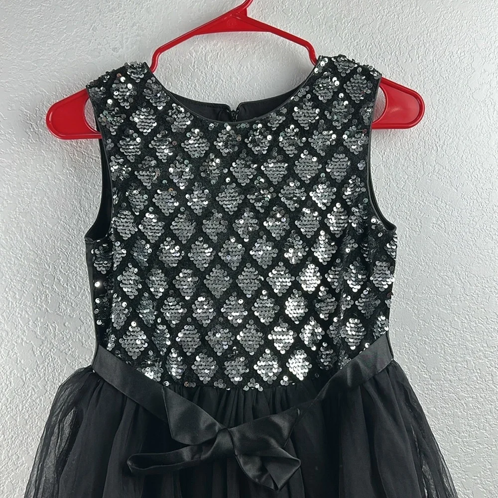Sunny Fashion Big Girls Hi-Low Shiny Sparkling Sequins Silver Black Dress 14